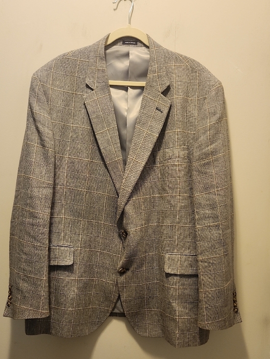 Stafford Other - Stafford Sport Coat Blazer Mens Size 50 R Linen Cotton Blend Blue Window Pane